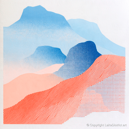 Coral and Blue Langdale Pikes - lake district fell art print and canvas by Elliot Reid A.I