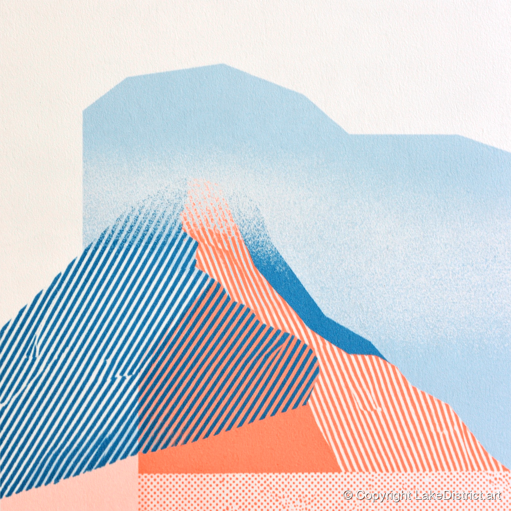 Coral and Blue Mountain Ridge - lake district fell art print and canvas by Elliot Reid A.I