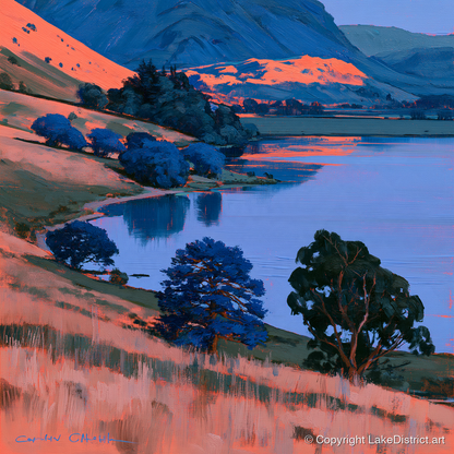 Coral Fells and Blue Lake - lake district lake art print and canvas by Evander Winslow A.I