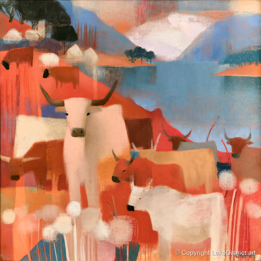 Coral Fells and Highland Cattle - lake district wildlife art print and canvas by Arthur Pendelton A.I