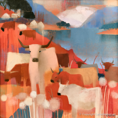 Coral Fells and Highland Cattle - lake district wildlife art print and canvas by Arthur Pendelton A.I