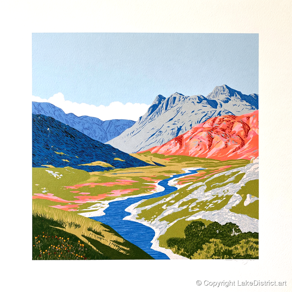Coral Fells Of Great Langdale - lake district valley art print and canvas by William Parrish A.I