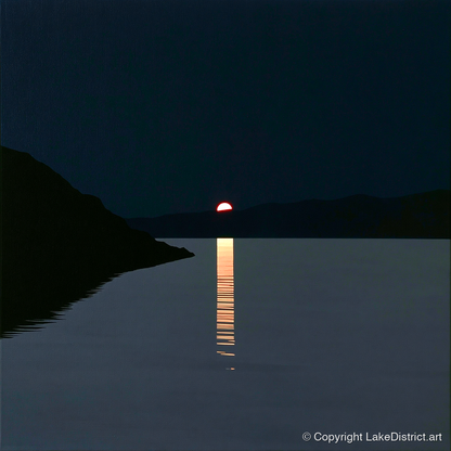 Crimson Sun Over The Lake - lake district lake art print and canvas by Adelaide Calloway A.I