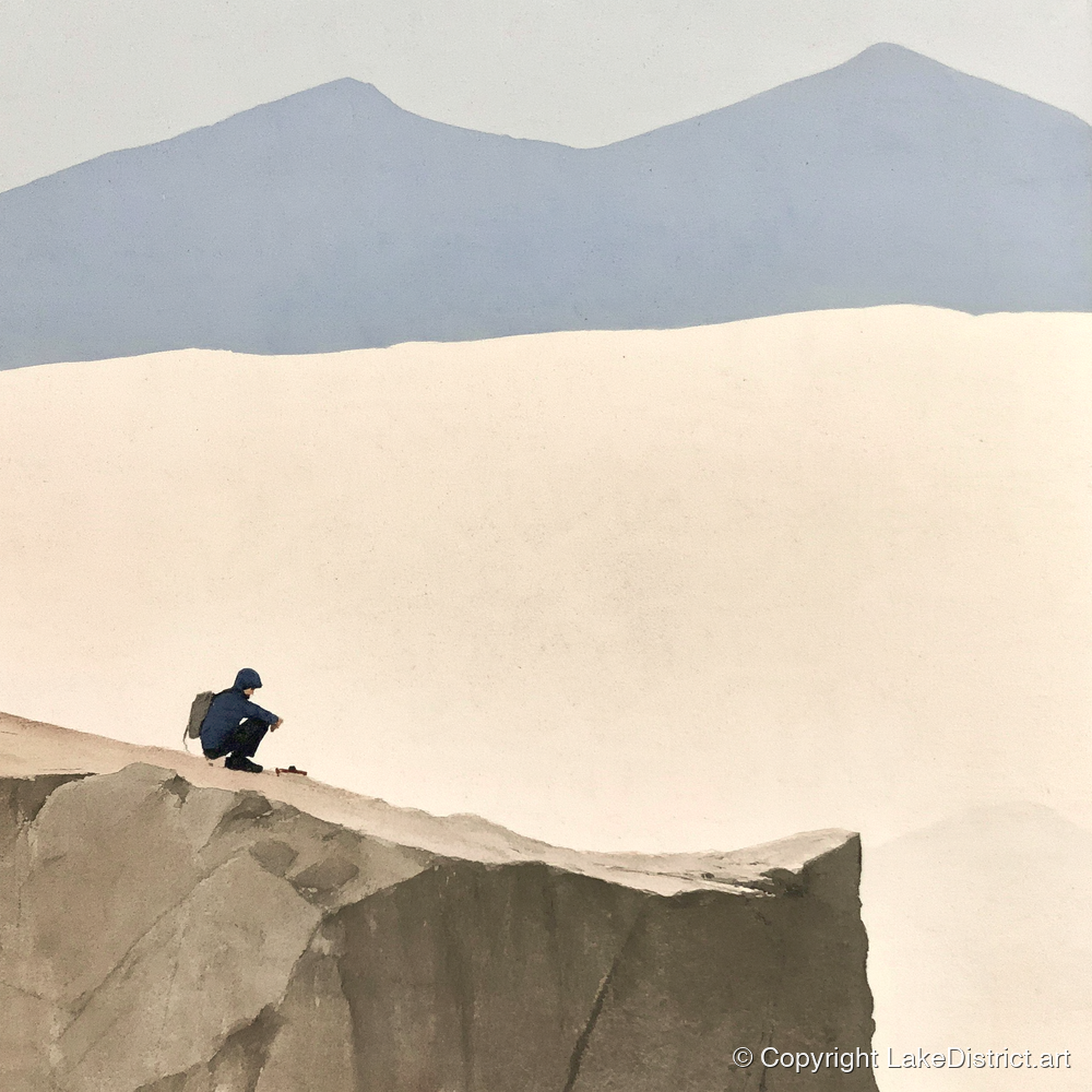 Crouched Walker on Blencathra Edge - lake district fell art print and canvas by Phillip Marbury A.I