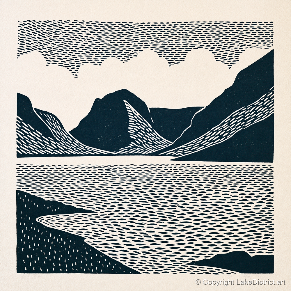 Crummock Water Graphic Landscape - lake district lake art print and canvas by Reuben Shaw A.I
