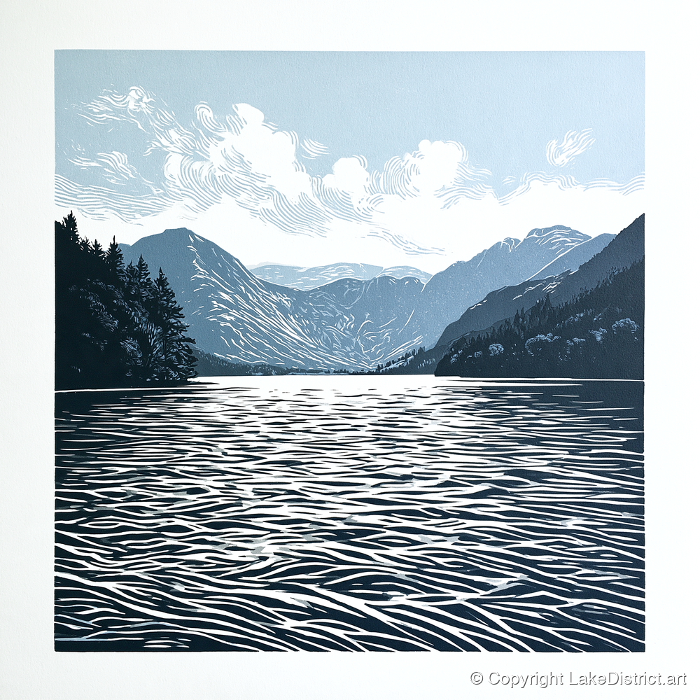 Crummock Water in Deep Navy - lake district lake art print and canvas by Alfred Morland A.I