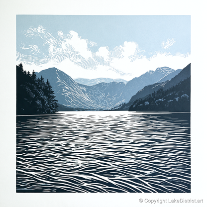 Crummock Water in Deep Navy - lake district lake art print and canvas by Alfred Morland A.I