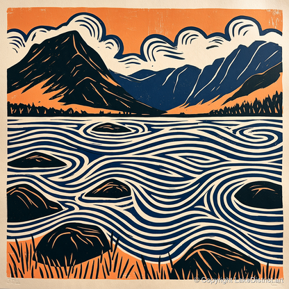 Crummock Water with Swirling Waves - lake district lake art print and canvas by Leon Baxter A.I