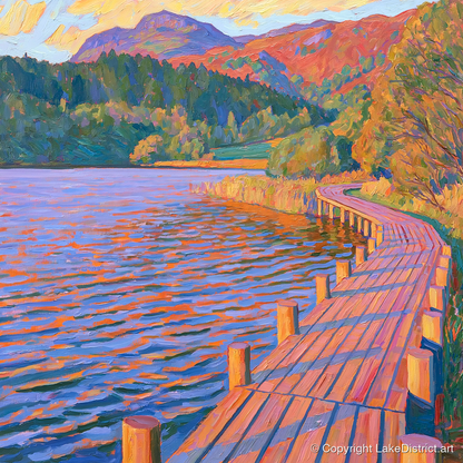 Curving Boardwalk at Tarn Hows - lake district lake art print and canvas by Celia Harding A.I