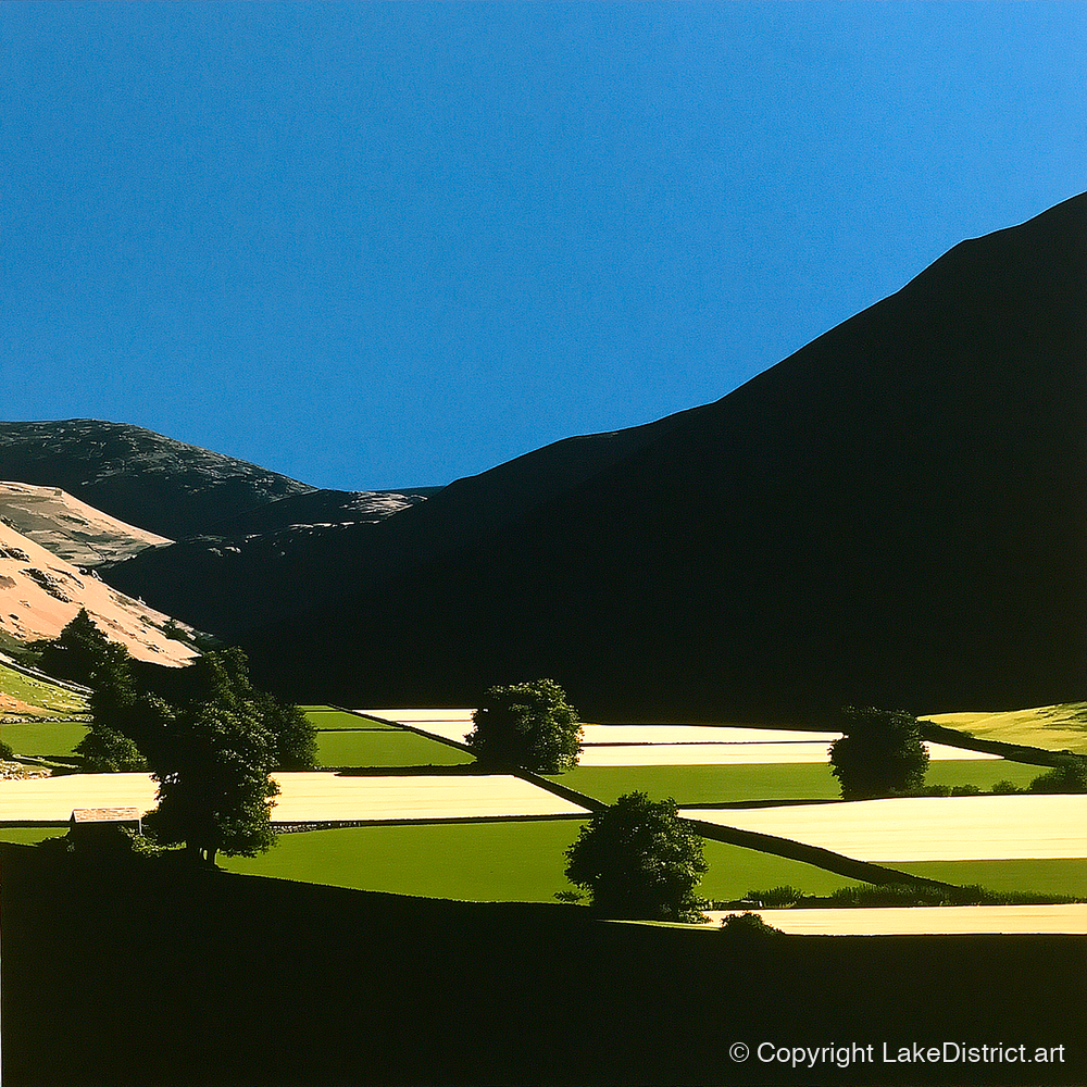 Dale Patchwork in Deep Shadow - lake district valley art print and canvas by Adelaide Calloway A.I