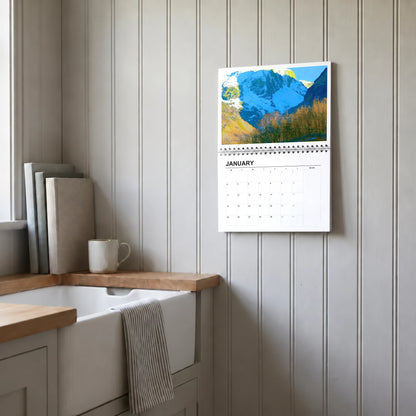 Daphne Morley 2027 wall calendar hanging in a utility room