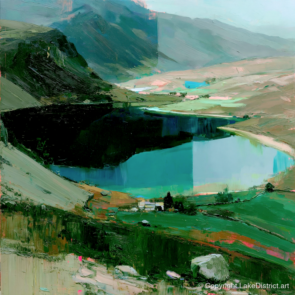 Dark Fell and Turquoise Tarn - lake district fell art print and canvas by Quentin Hart A.I