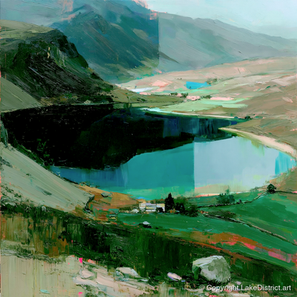 Dark Fell and Turquoise Tarn - lake district fell art print and canvas by Quentin Hart A.I