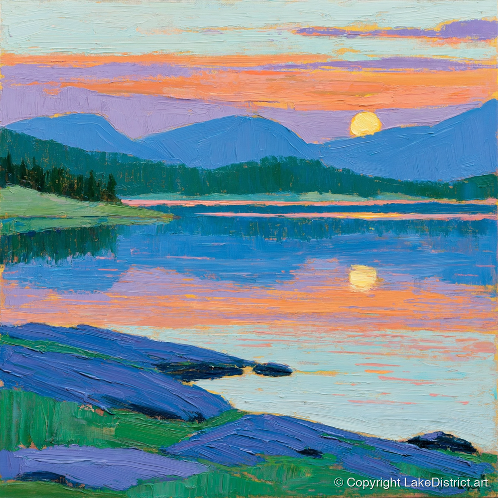 Dawn Reflections on Cobalt Lake - lake district lake art print and canvas by Marshall Davies A.I
