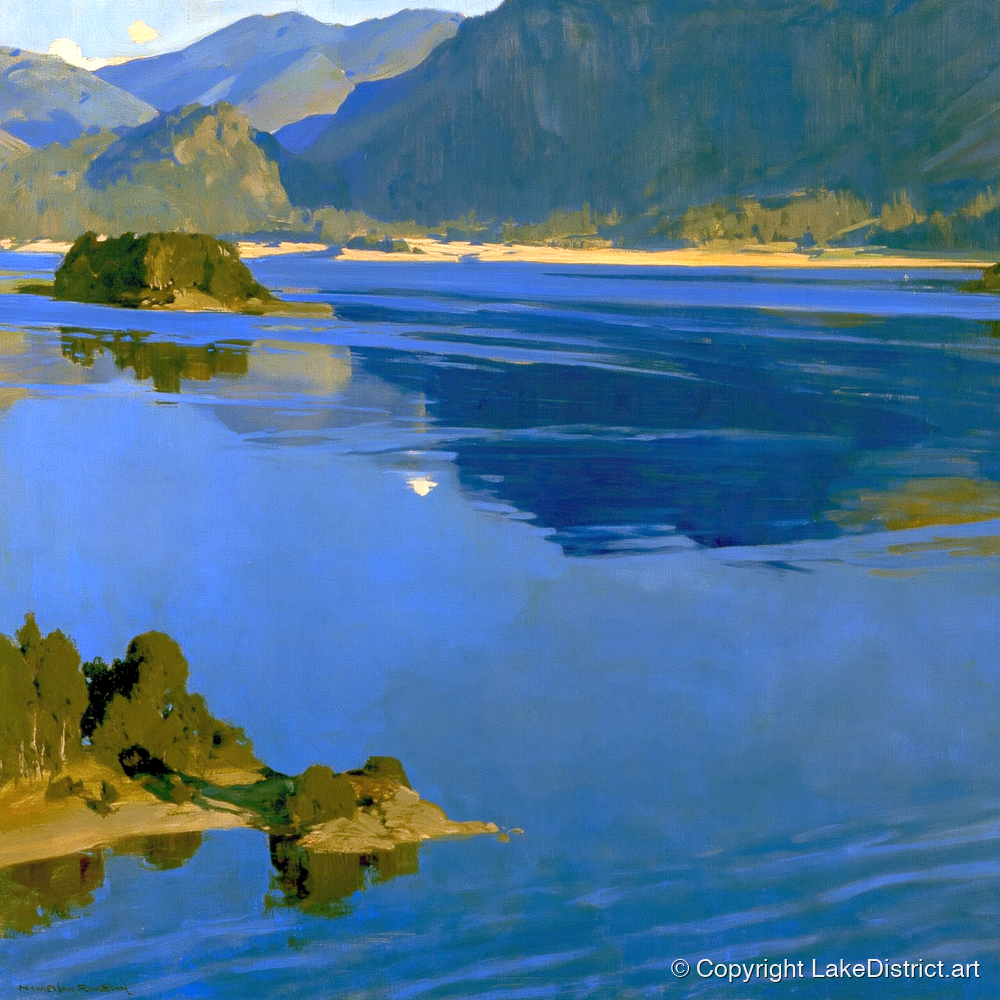 Deep Blue Derwentwater and Catbells - lake district lake art print and canvas by Percival Kent A.I