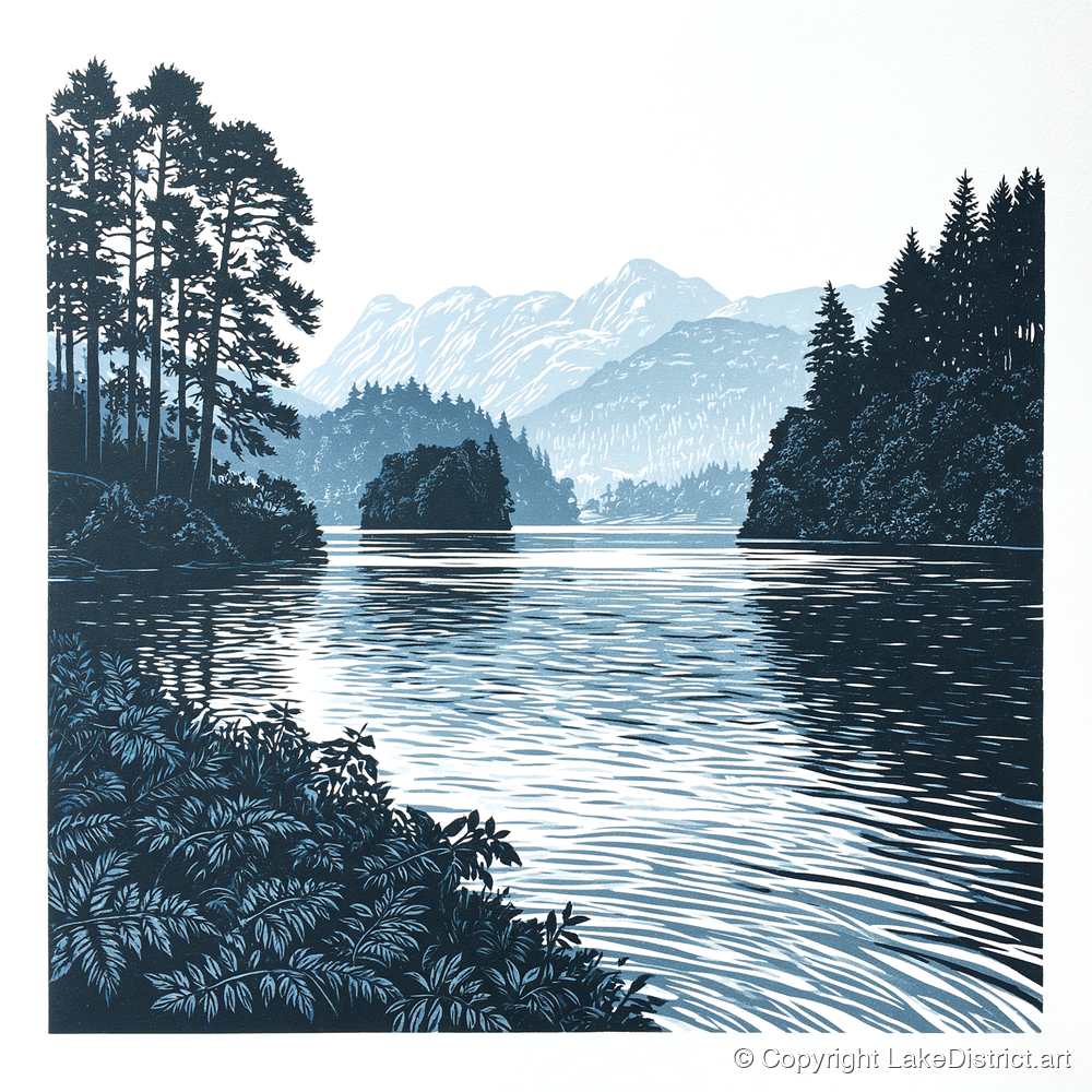 Deep Blue Lake at Dawn - lake district lake art print and canvas by Alfred Morland A.I