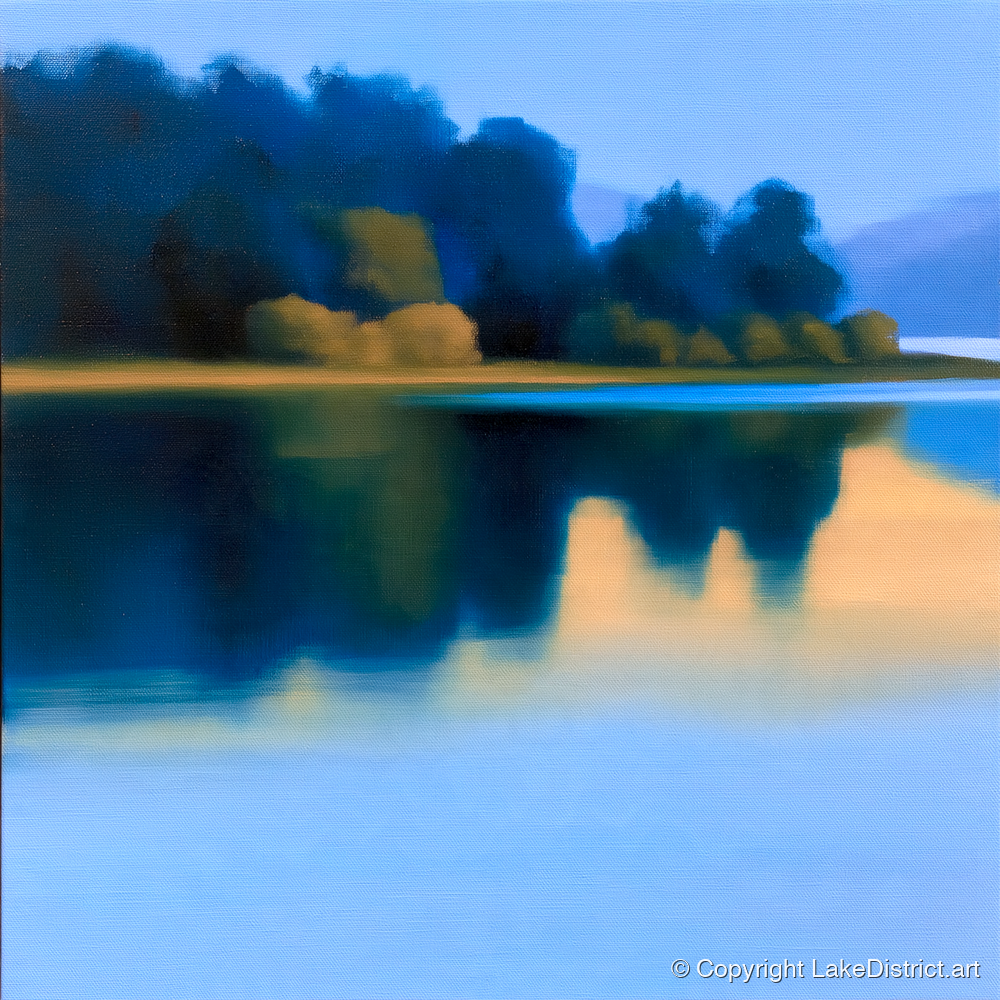 Deep Blue Lake Reflections - lake district lake art print and canvas by Rowan Fletcher A.I