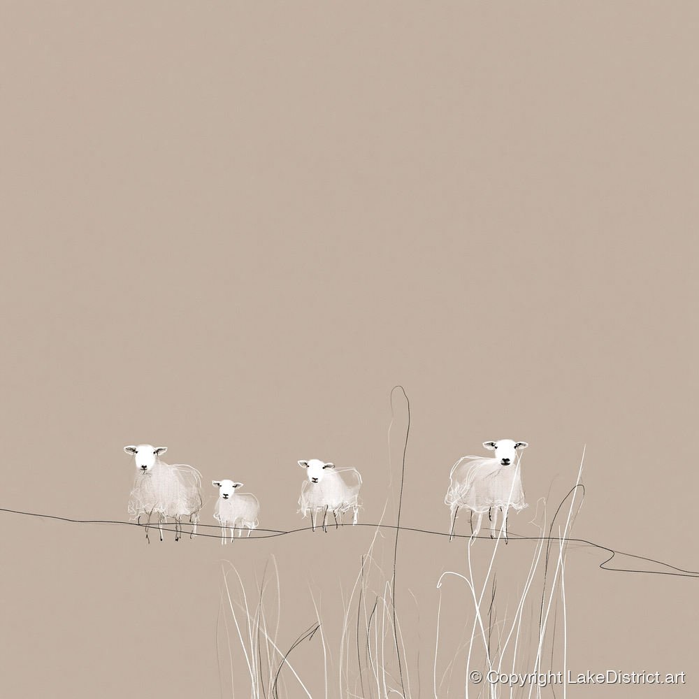 Delicate Herdwick Sheep on Fellside - lake district wildlife art print and canvas by Ellis Calder A.I