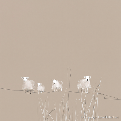Delicate Herdwick Sheep on Fellside - lake district wildlife art print and canvas by Ellis Calder A.I