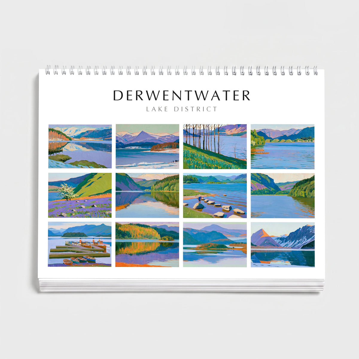 Derwentwater 2027 wall calendar cover — all twelve monthly paintings