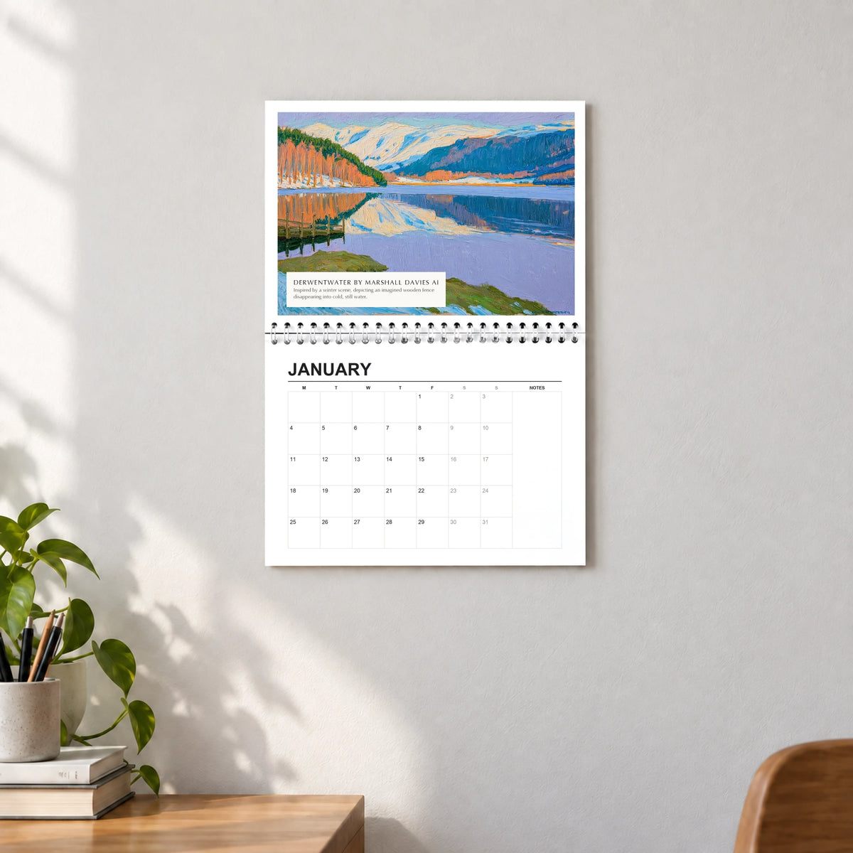 Derwentwater 2027 wall calendar hanging in a lounge