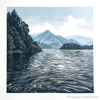 Derwentwater in Slate and Navy - lake district lake art print and canvas by Alfred Morland A.I
