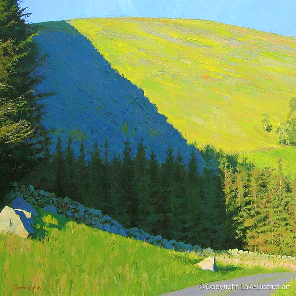 Diagonal Shadow Over Graystones Fell - lake district fell art print and canvas by Daphne Morley A.I