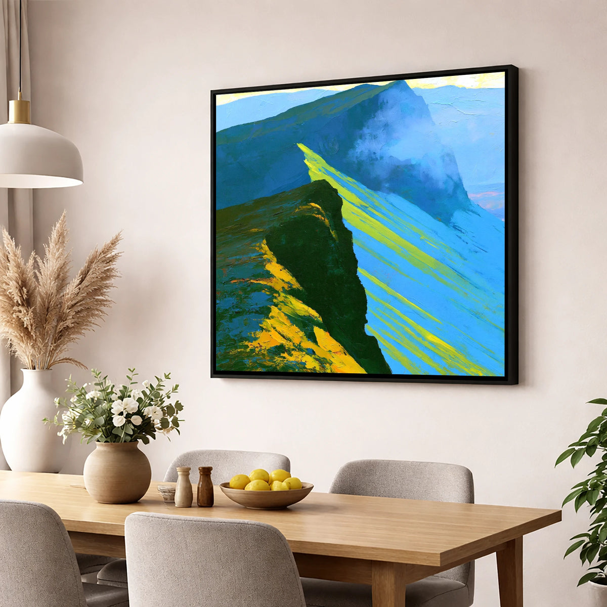High Fell Ridge in Luminous Yellow lake district fell wall art displayed in a dining room