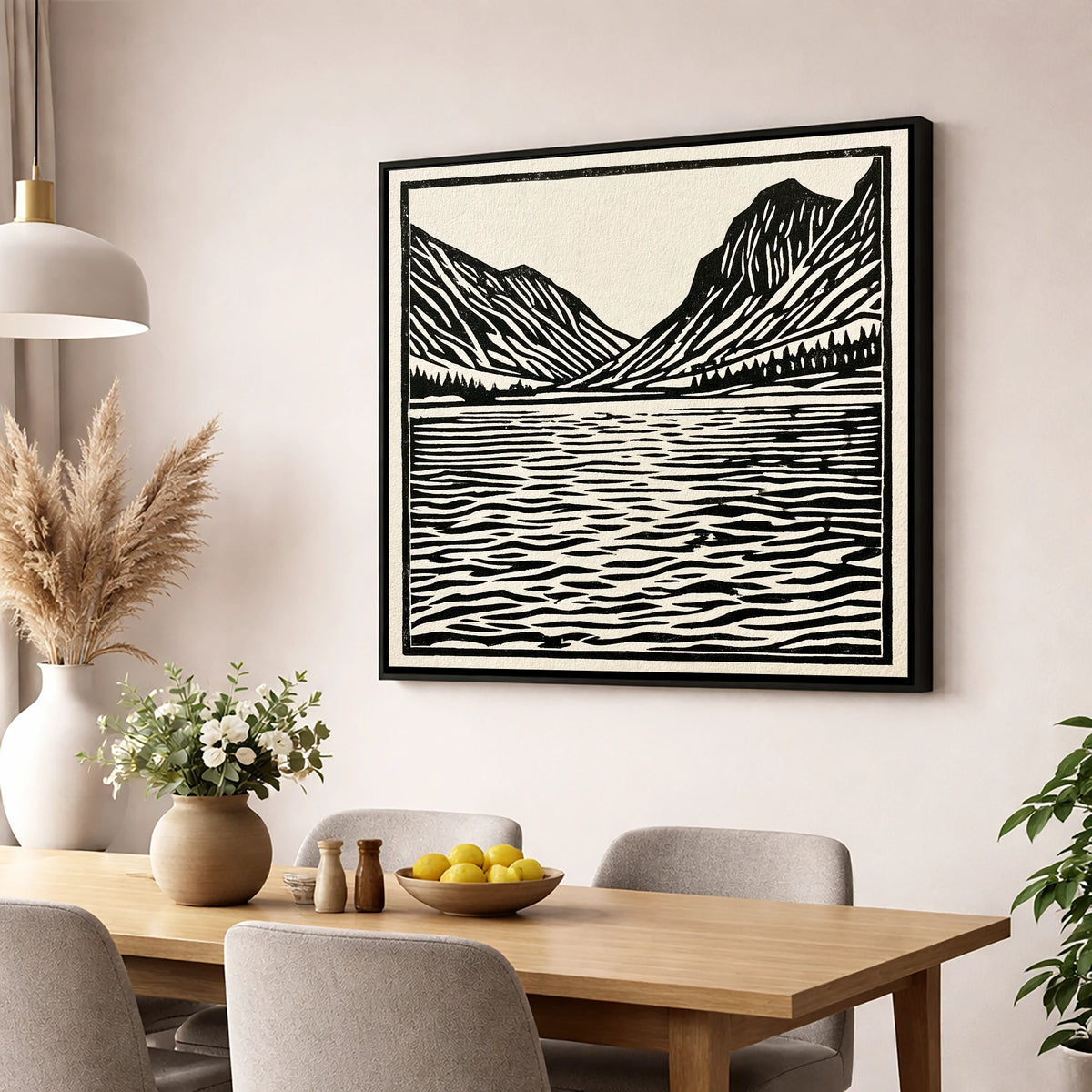 Ennerdale Water in Monochrome lake district valley wall art displayed in a dining room
