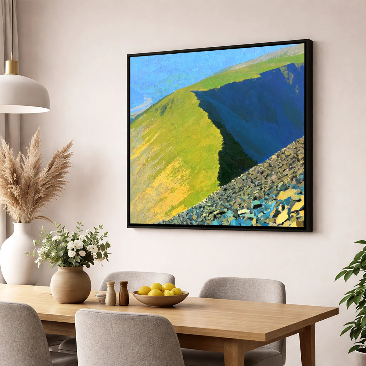 Long Side Ridge in Sunlight lake district fell wall art displayed in a dining room