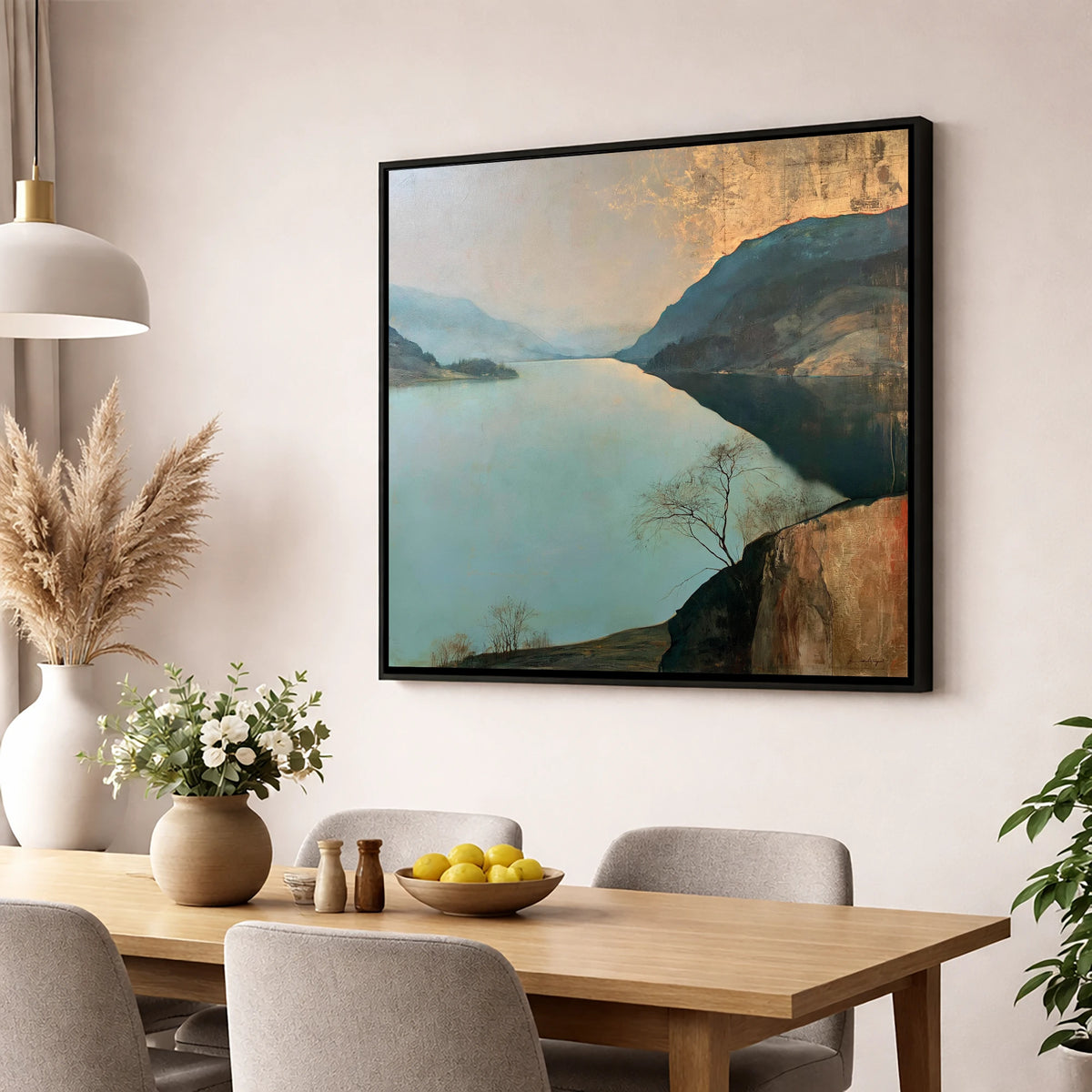 Ullswater Beneath a Golden Sky lake district lake wall art displayed in a dining room