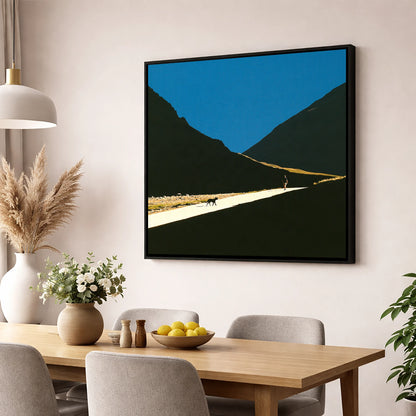 Silhouettes on Sunlit Wasdale Path gifts for dog walkers wall art displayed in a dining room