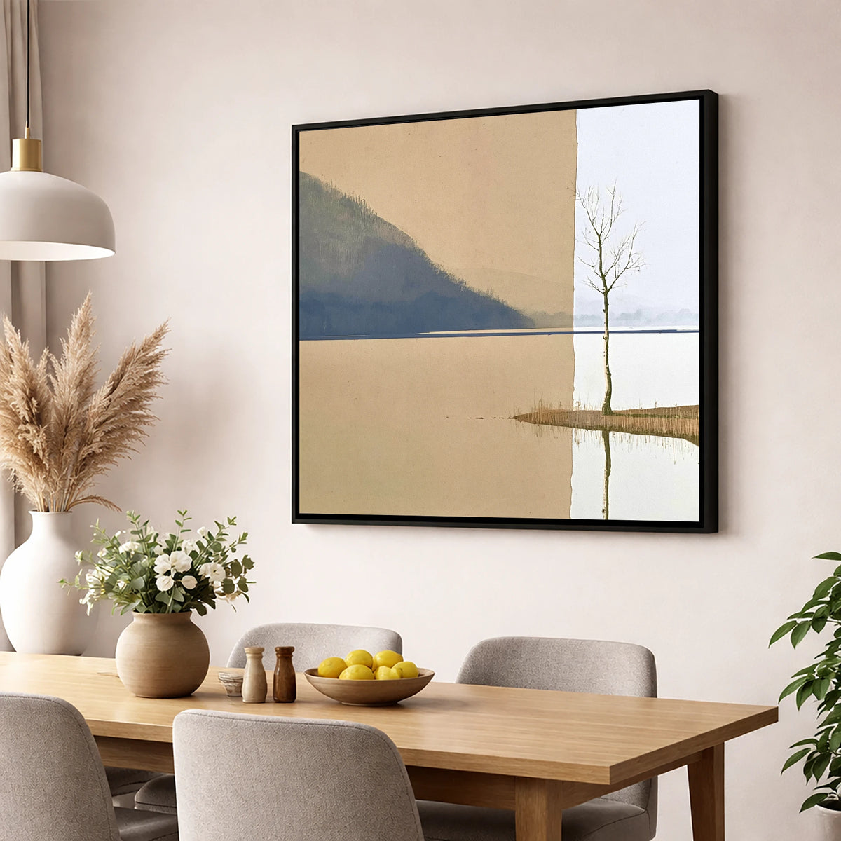 Minimalist Tree at Bassenthwaite Lake lake district lake wall art displayed in a dining room