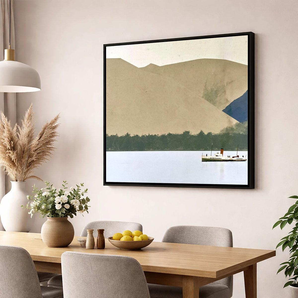 Ullswater Steamer Beneath Earthy Fells lake district lake wall art displayed in a dining room