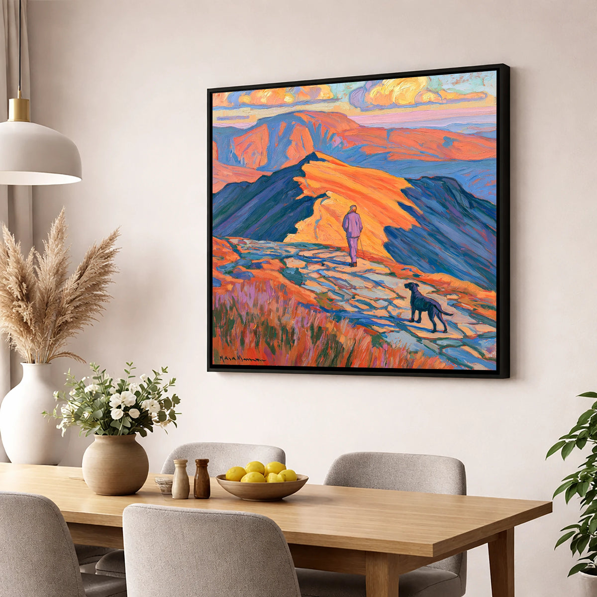 Radiant Helvellyn Dog Walk gifts for dog walkers wall art displayed in a dining room