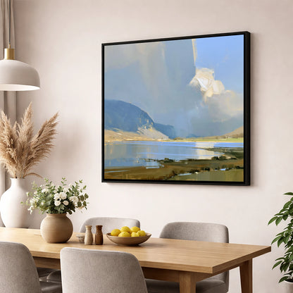 Sunlit Storm Cloud Over the Lake lake district sky wall art displayed in a dining room