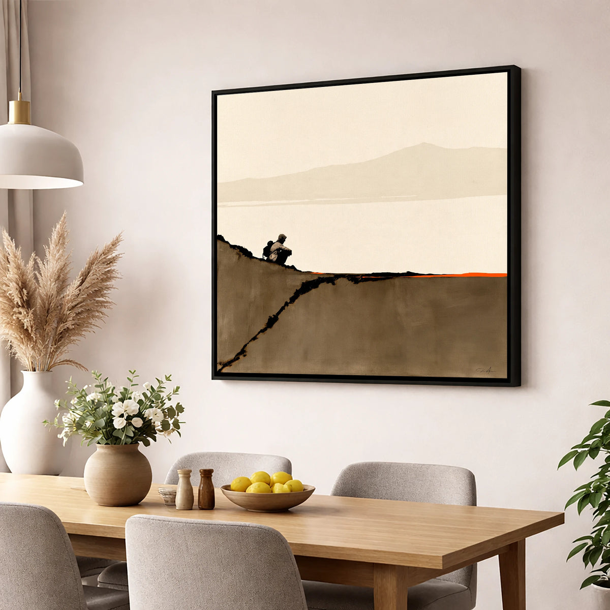 Walker on Blencathra Edge lake district fell wall art displayed in a dining room