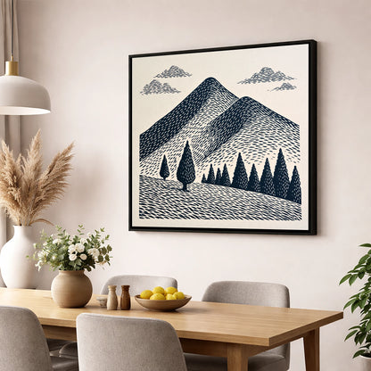Midnight Blue Blencathra Peaks lake district fell wall art displayed in a dining room