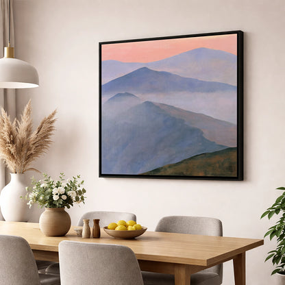 Misty Mountain Ridge in Pastel Light lake district fell wall art displayed in a dining room