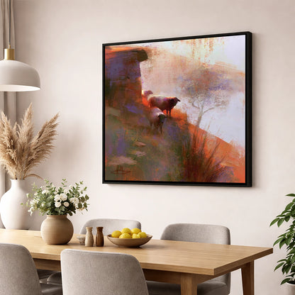 Herdwick Sheep on Sunlit Fellside lake district wildlife wall art displayed in a dining room