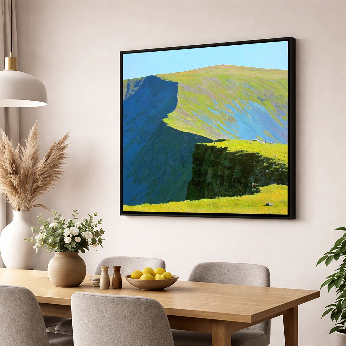 Sunlit Ridge at Rampsgill Head lake district fell wall art displayed in a dining room