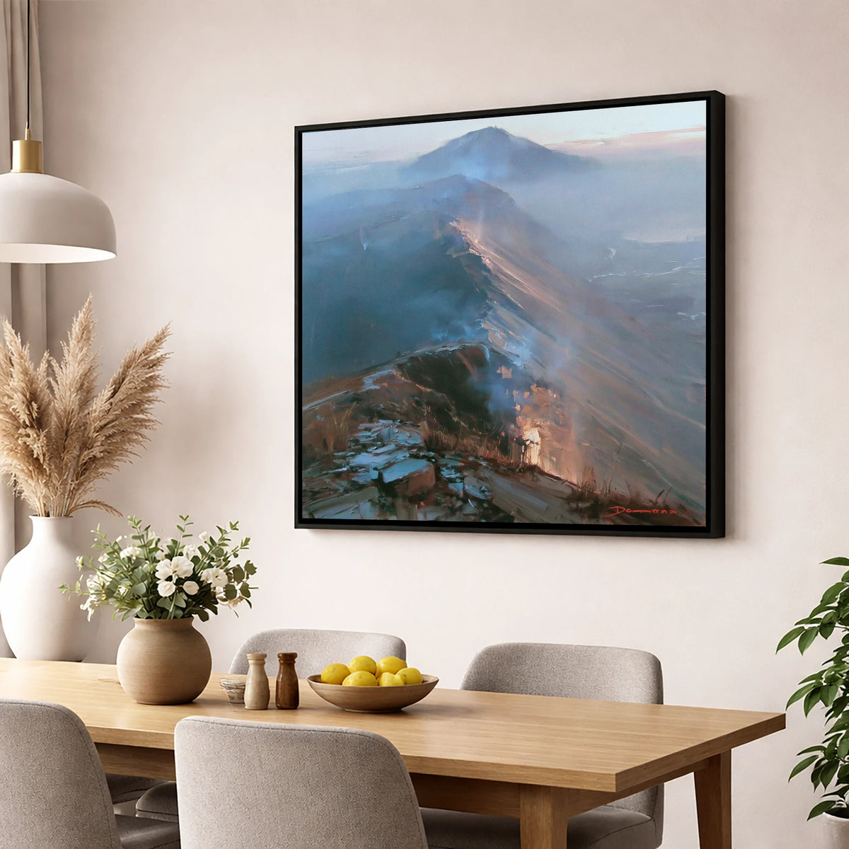 Golden Light on Mountain Ridge lake district fell wall art displayed in a dining room