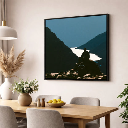 Walker Silhouette on Great Gable lake district fell wall art displayed in a dining room