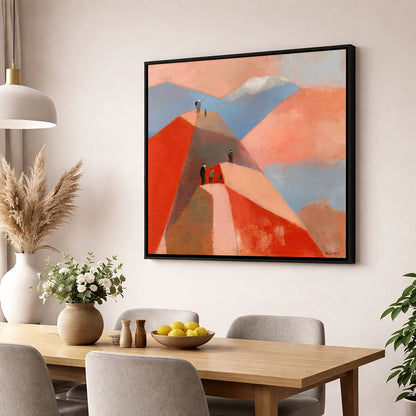 Hikers on Terracotta Fell Top lake district fell wall art displayed in a dining room