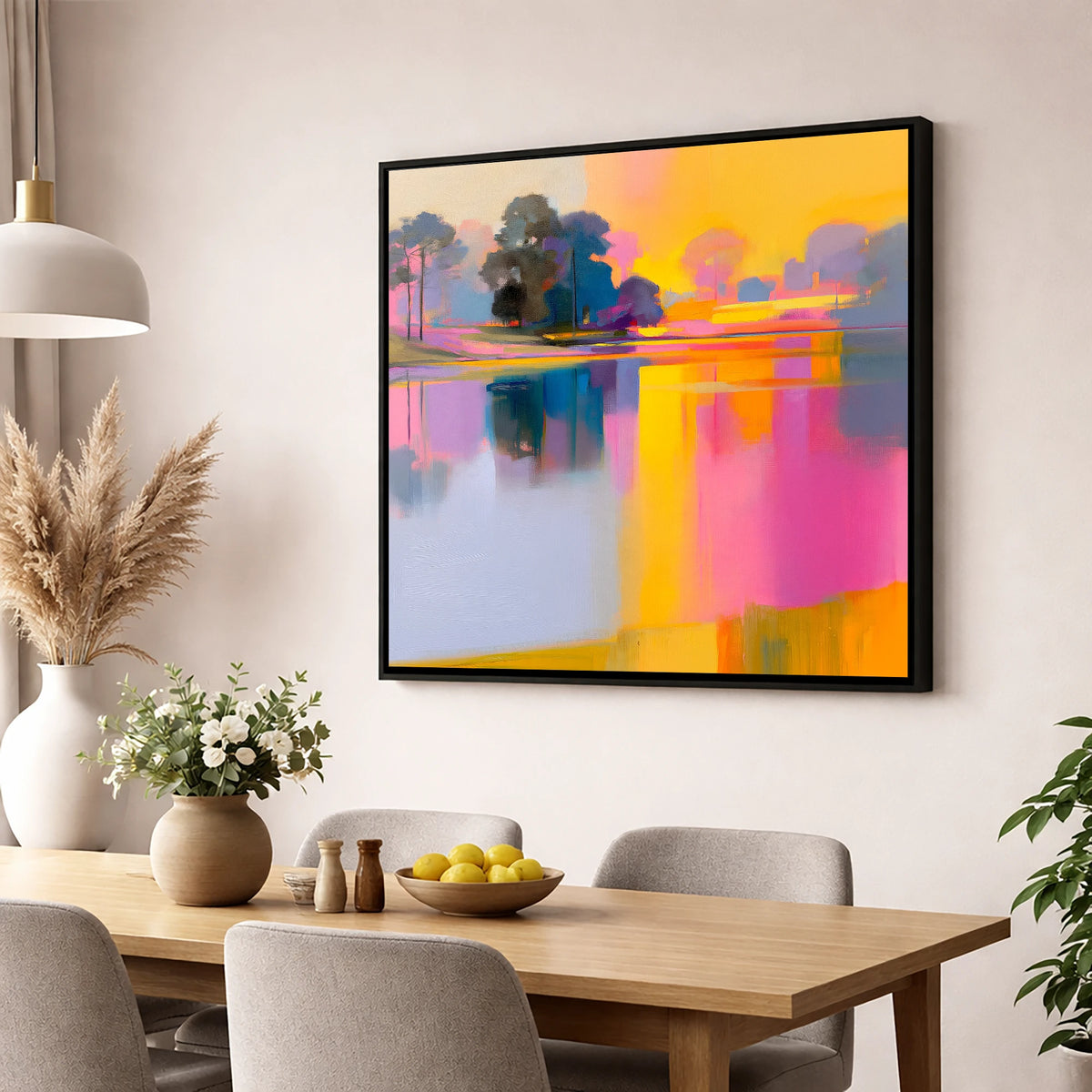 Vibrant Dawn Over A Still Lake lake district lake wall art displayed in a dining room