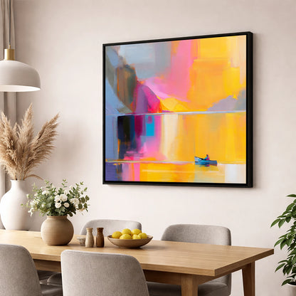 Vibrant Lake Kayaking in Gold lake district walking wall art displayed in a dining room