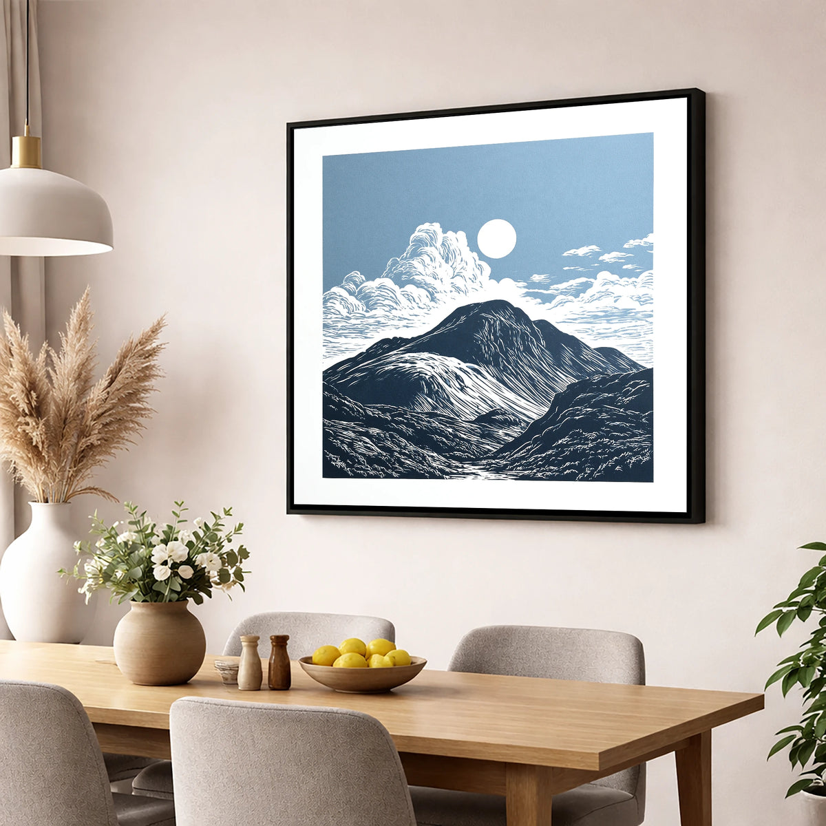 Great Gable Beneath Towering Clouds lake district fell wall art displayed in a dining room