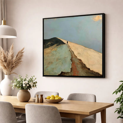 Silhouetted Walker on Striding Edge lake district walking wall art displayed in a dining room