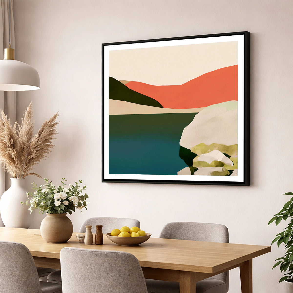 Terracotta Fells at Easedale Tarn lake district lake wall art displayed in a dining room