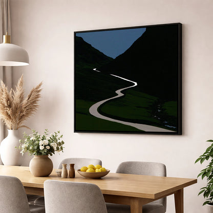 Twilight Winding Mountain Pass lake district valley wall art displayed in a dining room